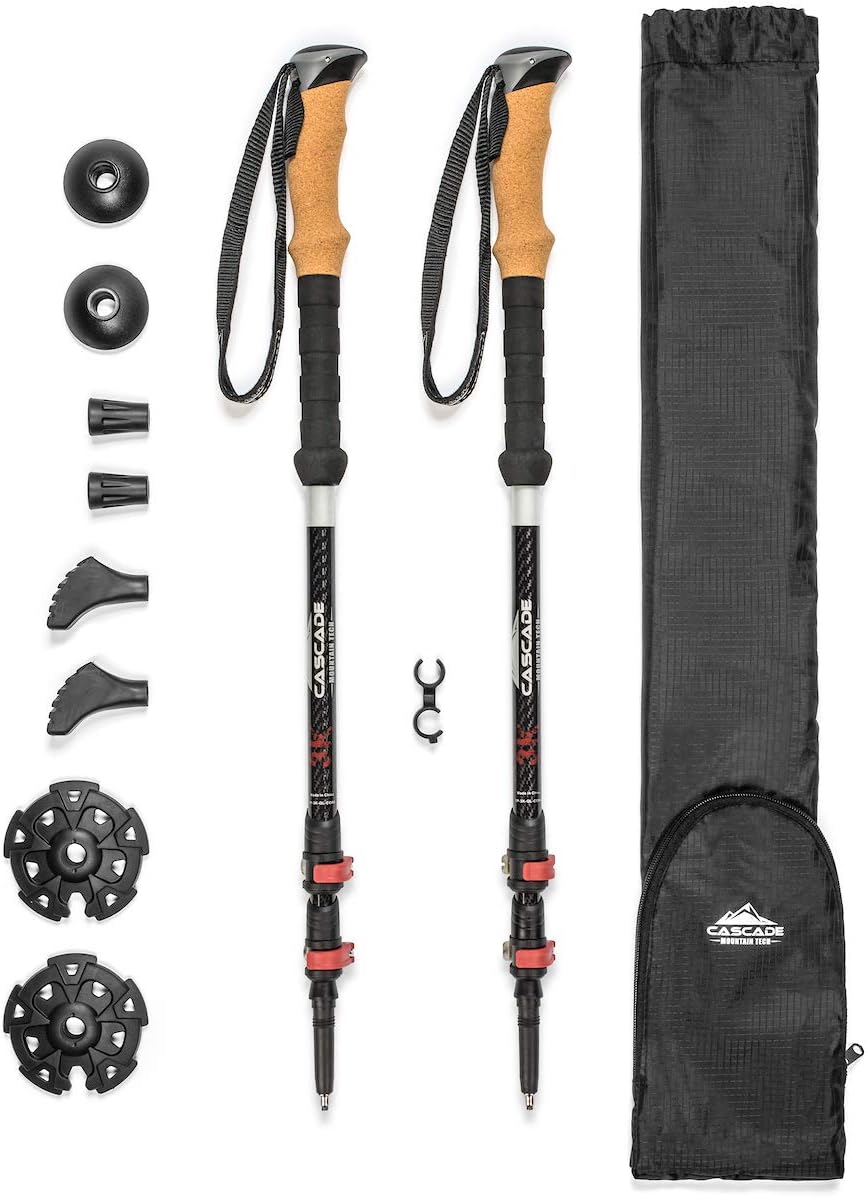 Cascade Mountain Tech Trekking Poles – Carbon Fiber Walking or Hiking Sticks with Quick Adjustable Locks