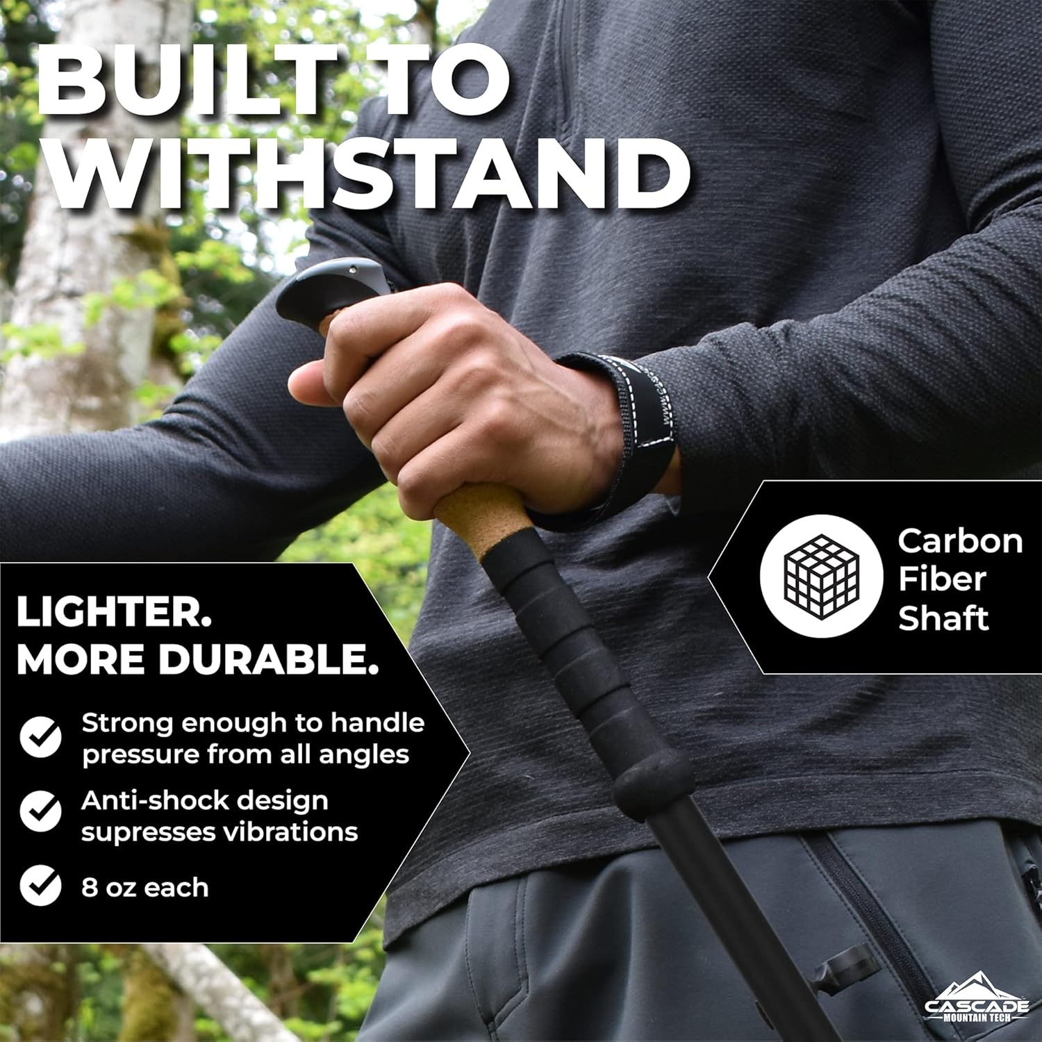 Cascade Mountain Tech Trekking Poles - Carbon Fiber Walking or Hiking Sticks with Quick Adjustable Locks - Image 2