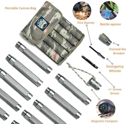 Hiking Tactical Stick Walking Staff - Outdoor Multitool Gear Trekking Pole Collapsible Retractable Premium 15 in 1 | 8 Tubes - Image 4