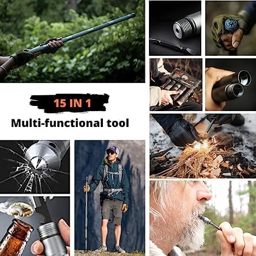 Hiking Tactical Stick Walking Staff - Outdoor Multitool Gear Trekking Pole Collapsible Retractable Premium 15 in 1 | 8 Tubes - Image 5